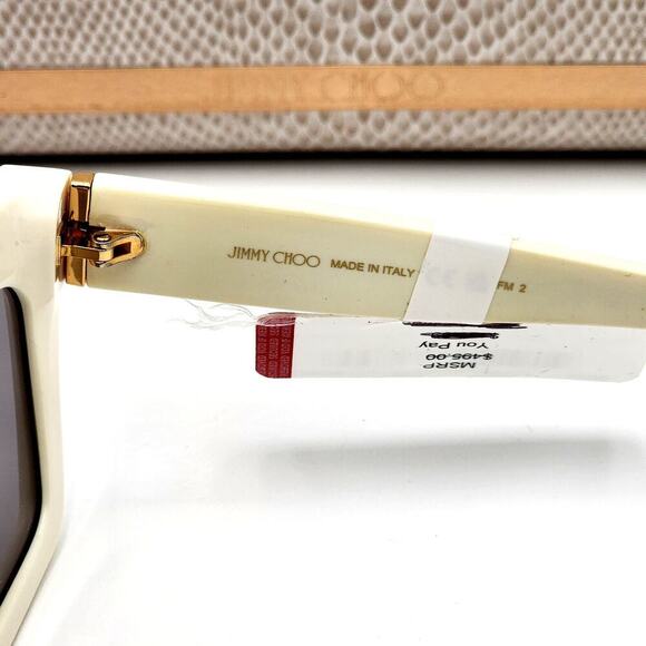 Jimmy Choo 51MM Embellished White/Ivory Rectangle Sunglasses - Picture 6 of 13